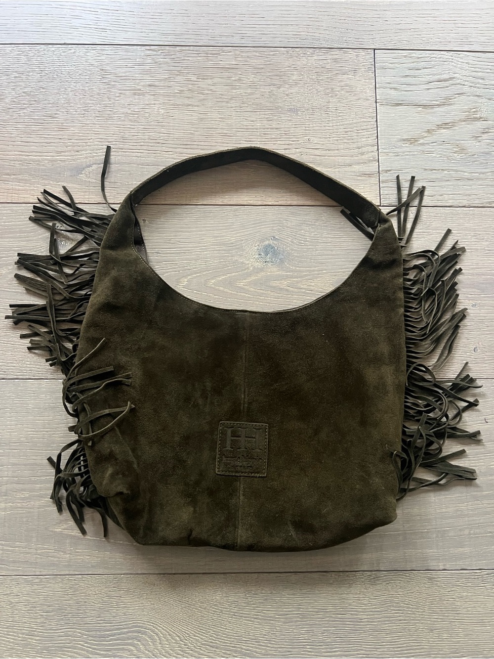 Haute Hippie Fringed Suede Shoulder Bag - Olive Green - Picture 2 of 5